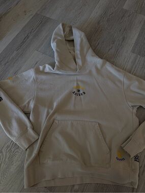 BORN X RAISED Cream Hoodie with Yellow & Blue Logo